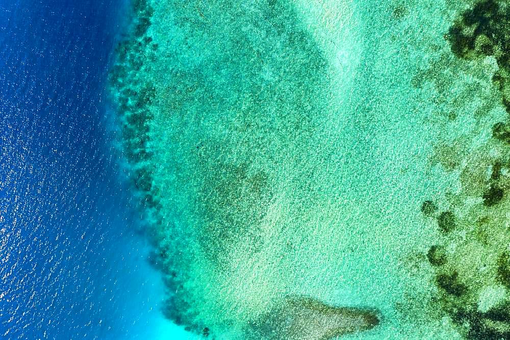 Aerial view, lagoon of a Maldives island with corals from above, South-Male-Atoll, Maldives, Asia