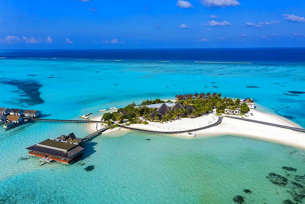 Aerial view, lagoon of the Maldives island Maadhoo, South-Male-Atoll, Maldives, Asia