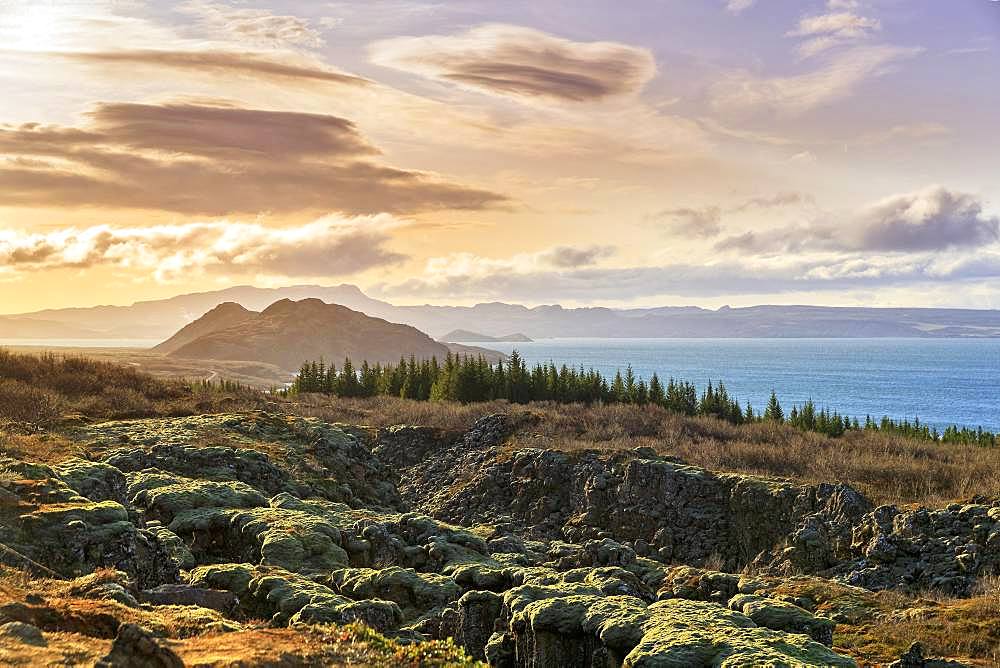 Pingvellir, Thingvellir National Park by the lake Pingvallavatn, Thingvallavatn, Golden Circle, Iceland, Europe