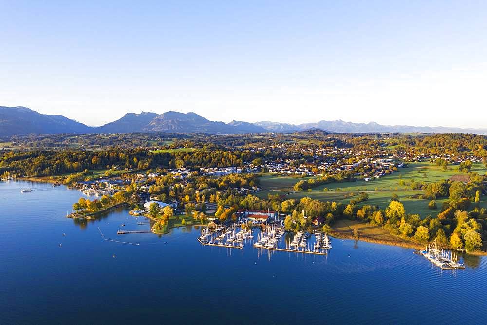 Prien am Chiemsee, Chiemgau, aerial view, Upper Bavaria, Bavaria, Germany, Europe