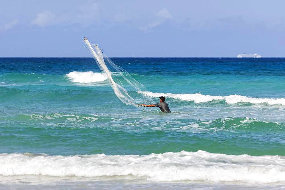 Net fisherman, Playas de Este, Sea, Havana, Cuba, Central America