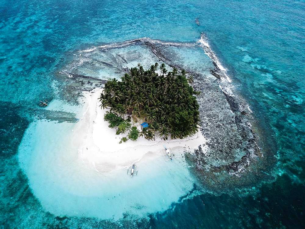 Aerial view, tropical palm island with sandy beach, Naked Island, SIargao, Philippines, Asia