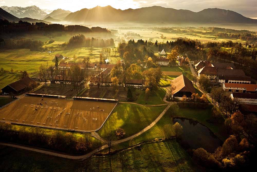 Gut Schwaiganger, horse breeding, country stud farm, Ohlstadt, Upper Bavaria, Bavaria, Germany, Europe