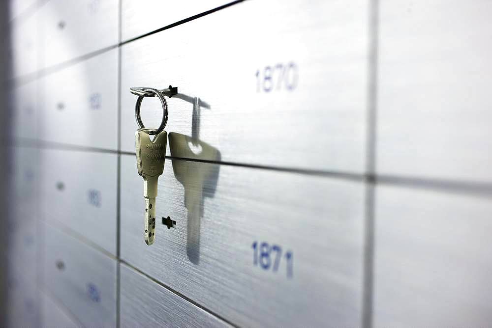 Locker with key in a financial institution, Duesseldorf, Germany, Europe