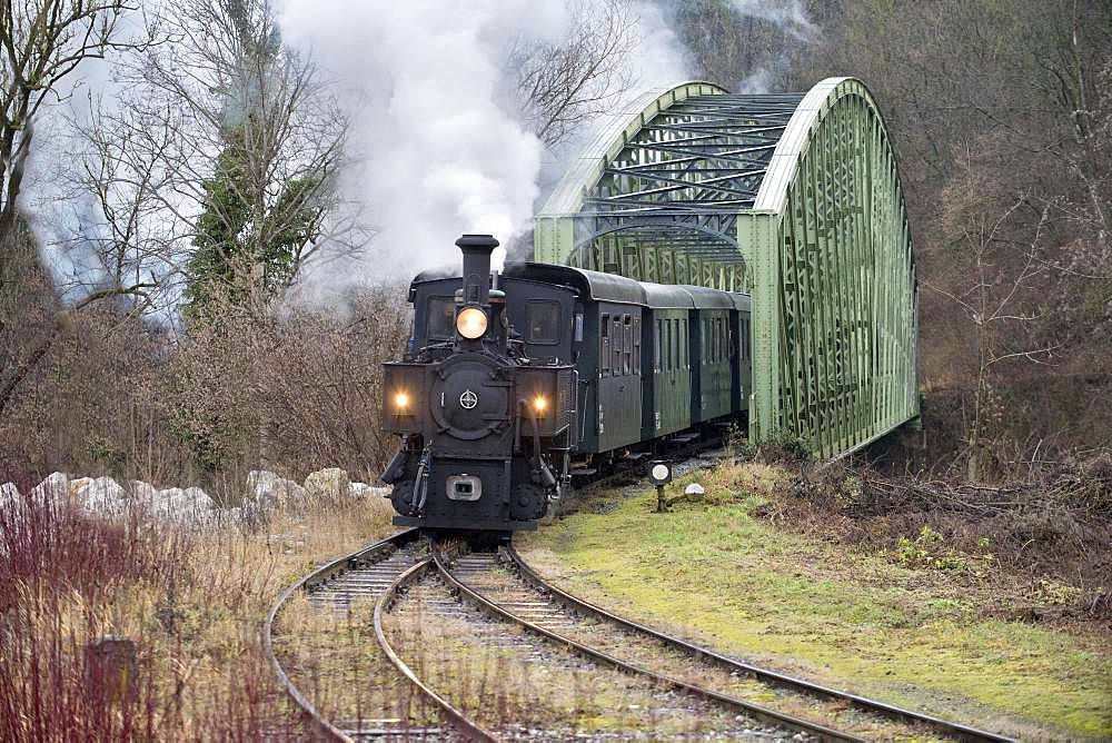 Narrow gauge railway, steaming museum railway Steyrtalbahn with steam locomotive, Steyr, Upper Austria, Austria, Europe