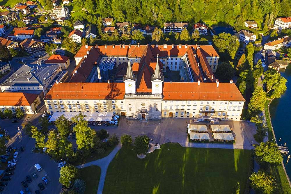 Monastery Tegernsee, place Tegernsee, drone shot, Upper Bavaria, Bavaria, Germany, Europe