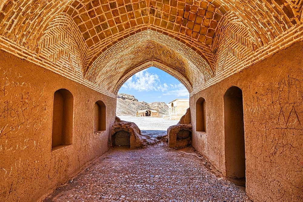 Ruins of ritual buildings near Dakhmeh Zoroastrian Tower of Silence, Yazd, Iran, Asia