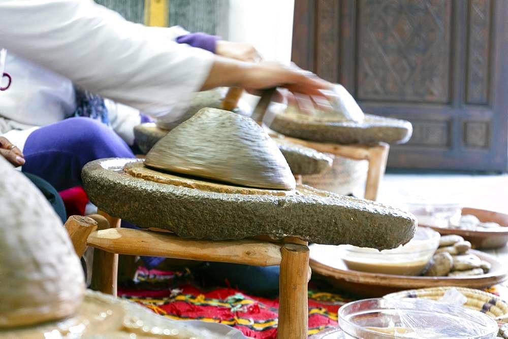 Traditional production of argan oil in Marrakech, Morocco, Africa