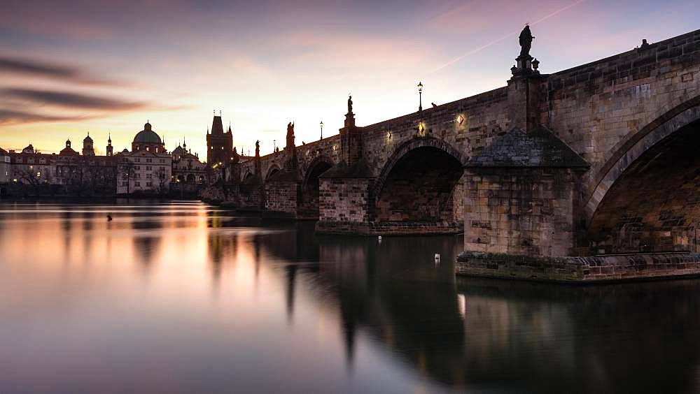 Charles Bridge in the morning at sunrise, Prague, Czech Republic, Europe