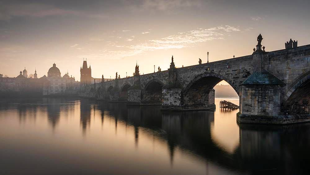 Charles Bridge in the morning at sunrise, Prague, Czech Republic, Europe