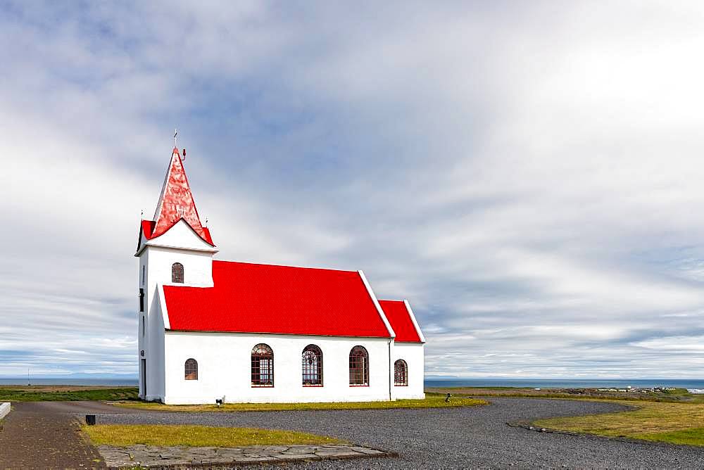 Stone church Ingjaldsholskirkja, Ingjaldshols, Hellissandur, Snaefellsnes Peninsula, Snaefellsnes, Vesturland, Iceland, Europe