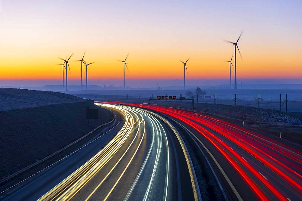 Motorway A8 with wind farm, Baden-Wuerttemberg, Germany, Europe