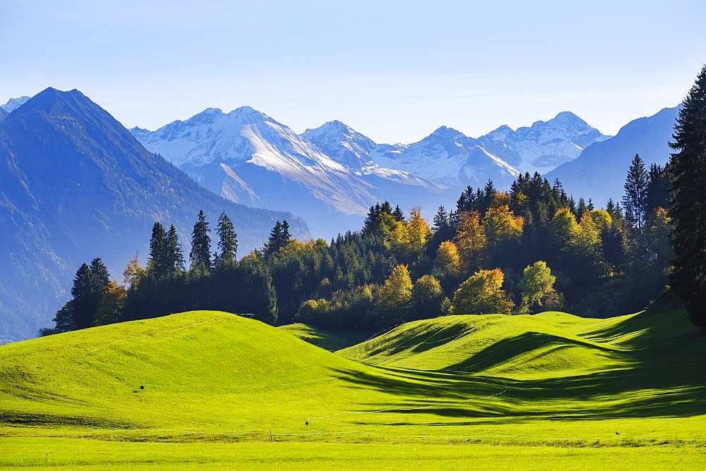 Allgaeu Alps near Oberstdorf, view from Schoellang, Oberallgaeu, Allgaeu, Swabia, Bavaria, Germany, Europe