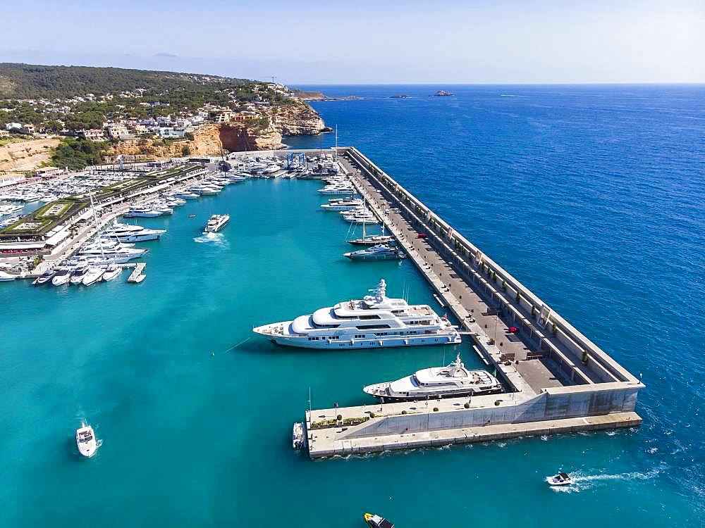 Aerial view, El Toro, luxury marina Port Adriano, Majorca, Balearic Islands, Spain, Europe