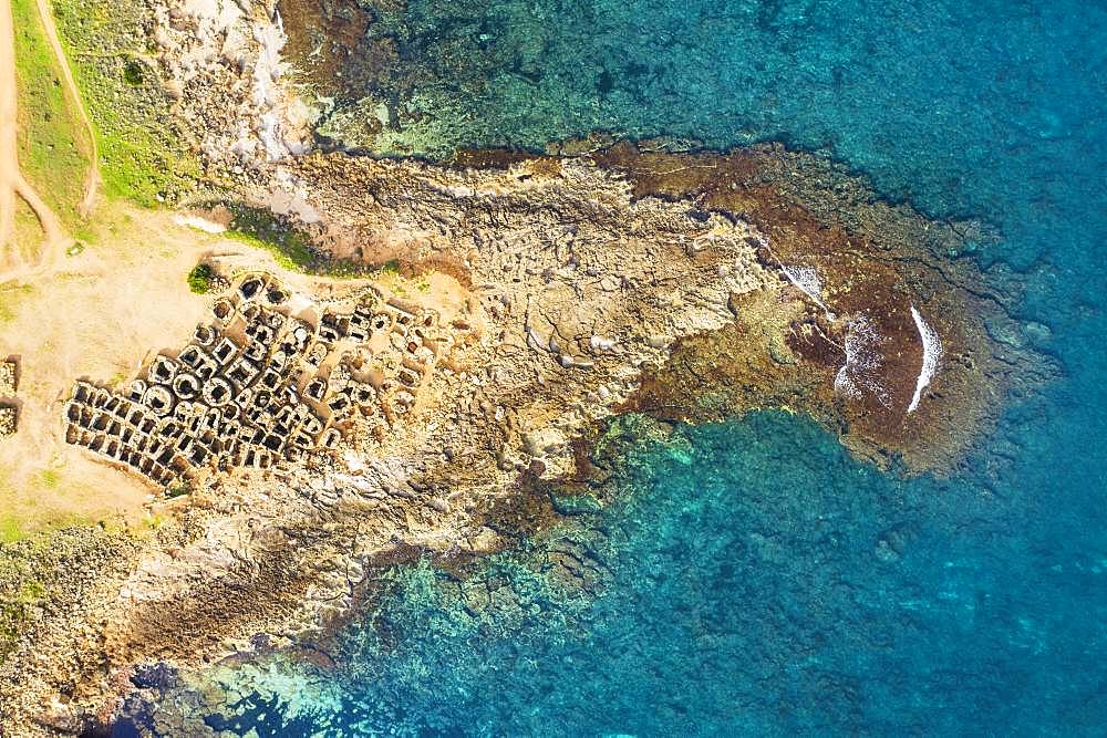 Necropolis of Son Real from above, Punta des Fenicis near Can Picafort, drone image, Majorca, Balearic Islands, Spain, Europe