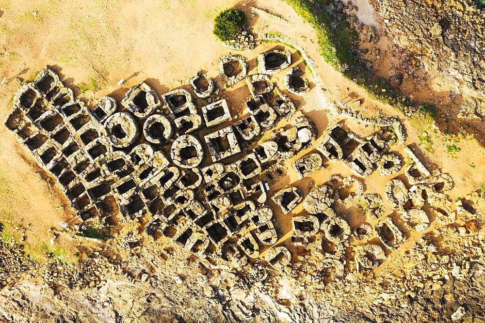 Necropolis of Son Real from above, Punta des Fenicis near Can Picafort, drone image, Majorca, Balearic Islands, Spain, Europe