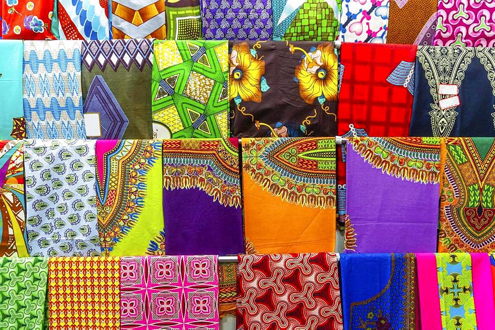 Plenty of colorful African fabrics, Maputo, Mozambique, Africa