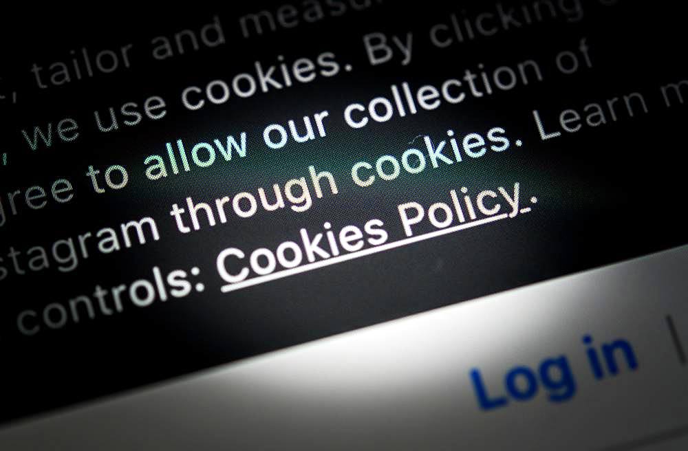 Cookie policy of a website, tracking, privacy, screenshot, close-up, detail