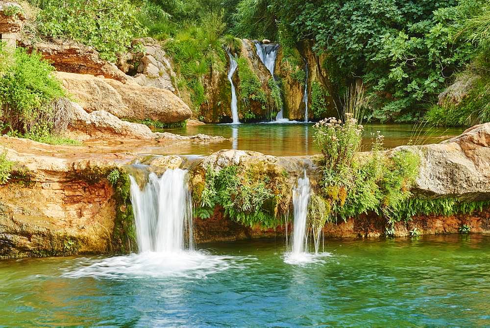 Waterfall, Matarranya River at El Parrizal, Beceite, Catalonia, Spain, Europe