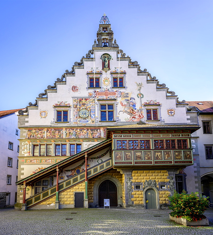 Colourful painted facade, Old town hall, Lindau island, Lindau on Lake Constance, Swabia, Germany, Europe