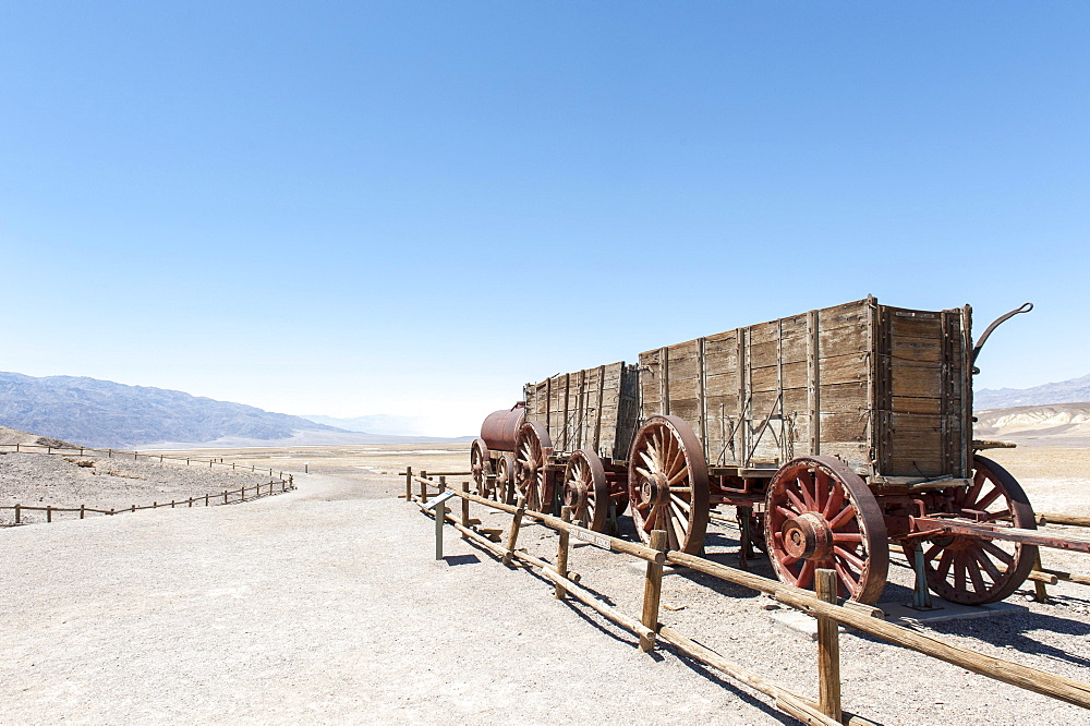 Desert, Historic Borax Mine, 20 mule team car, Harmony Borax Works, Death Valley National Park, California, USA, North America