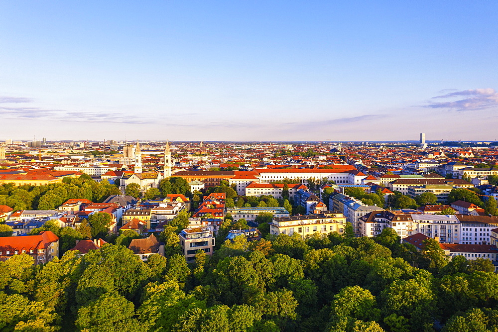 English Garden, view over Maxvorstadt and Schwabing, Munich, aerial view, Upper Bavaria, Bavaria, Germany, Europe