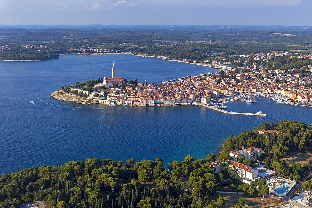 Aerial view of the Old Town of Rovinj, World Heritage Site, Istria, Croatia, Europe