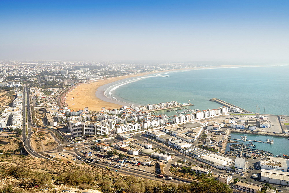 Modern architecture and sandy beach in Agadir, Morocco, Africa