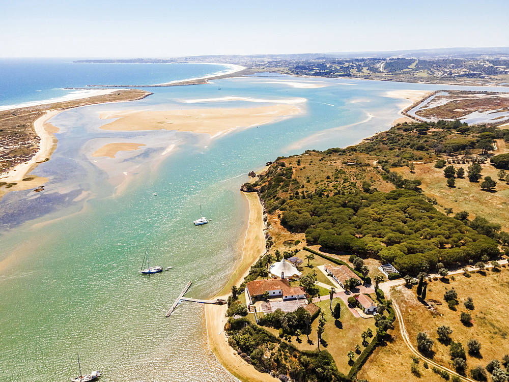 Aerial view, bay with sandbanks, Alvor, Algarve, Portugal, Europe