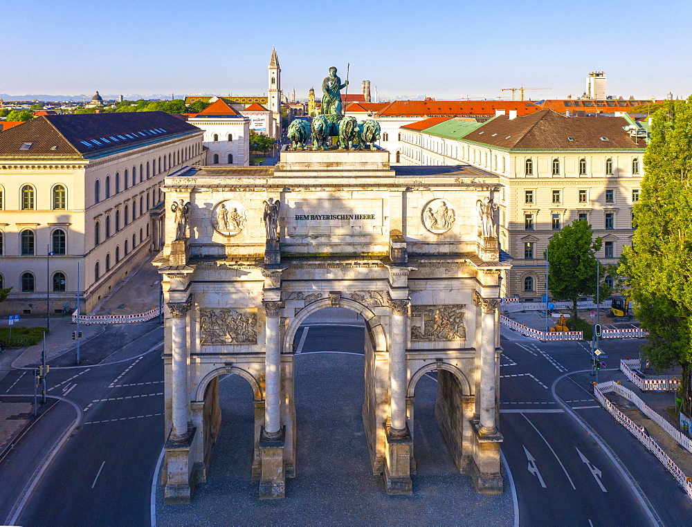 Siegestor, Ludwigstrasse, Maxvorstadt, Munich, Germany, drone shot, Upper Bavaria, Bavaria, Germany, Europe