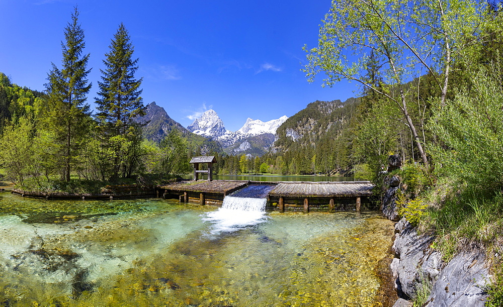 Schiederweiher, in front of the mountains Grosser tidal creek and Spitzmauer, Totes Gebirge, Hinterstoder region Pyhrn-tidal creek, Pyhrn-Eisenwurzen, Totes, Traunviertel, Upper Austria, Austria, Europe