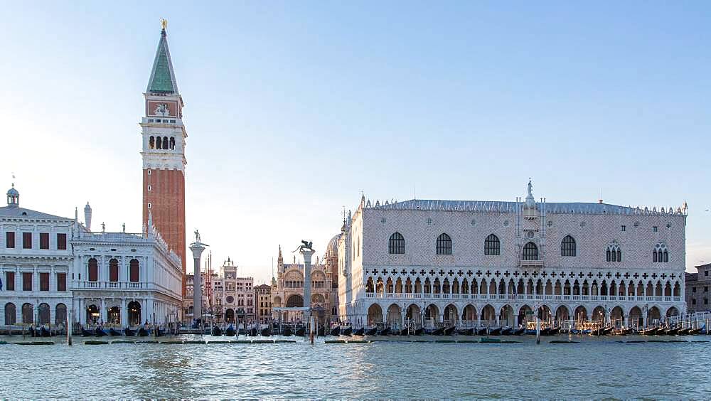 View of St. Mark's Square from the water, with Doge's Palace and Campanile di San Marco, Venice, Italy, Europe