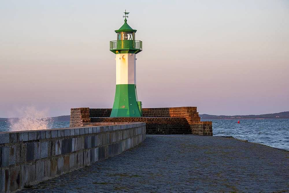 Lighthouse, beacon, harbour entrance Sassnitz, island of Ruegen, Mecklenburg-Western Pomerania, Germany, Europe