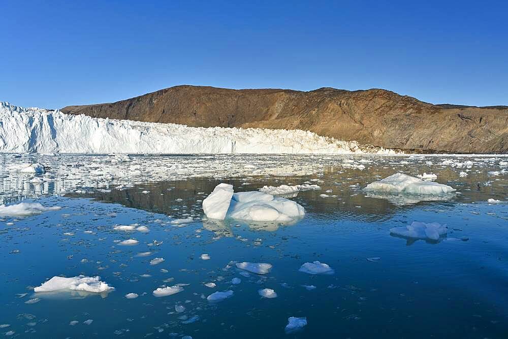 Eqi glacier with drift ice in the foreground, Disko Bay, West Greenland, Greenland, North America