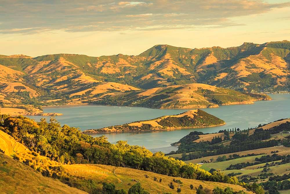 Banks Peninsula at sunset, Oceania, Canterbury, South Island, New Zealand, Oceania