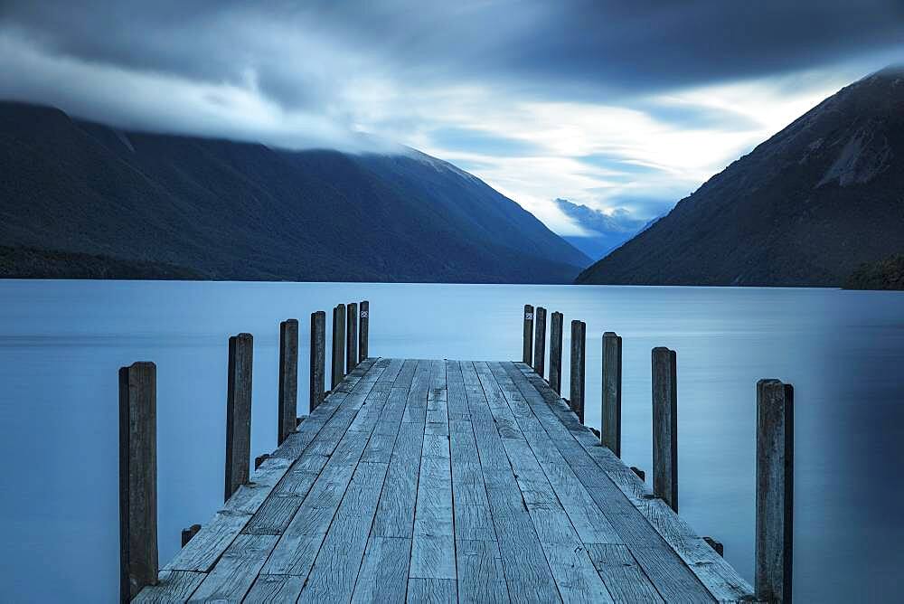 Lake Rotoiti at blue hour, Oceania, Tasman, Nelson Lakes National Park, South Island, New Zealand, Oceania