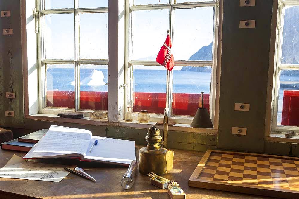 Refuge on the east coast of Greenland, interior view, Fjrod, Norwegian flag, Greenland, Denmark, North America