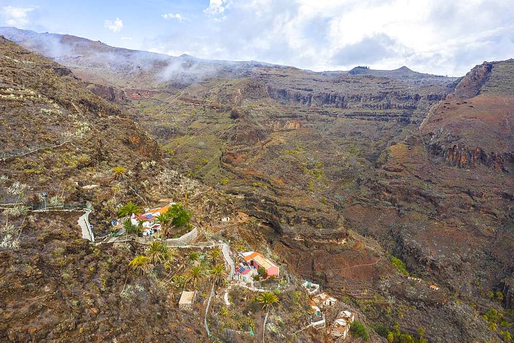 Settlement La Manteca, Barranco de la Negra, near Alajero, drone image, La Gomera, Canary Islands, Spain, Europe