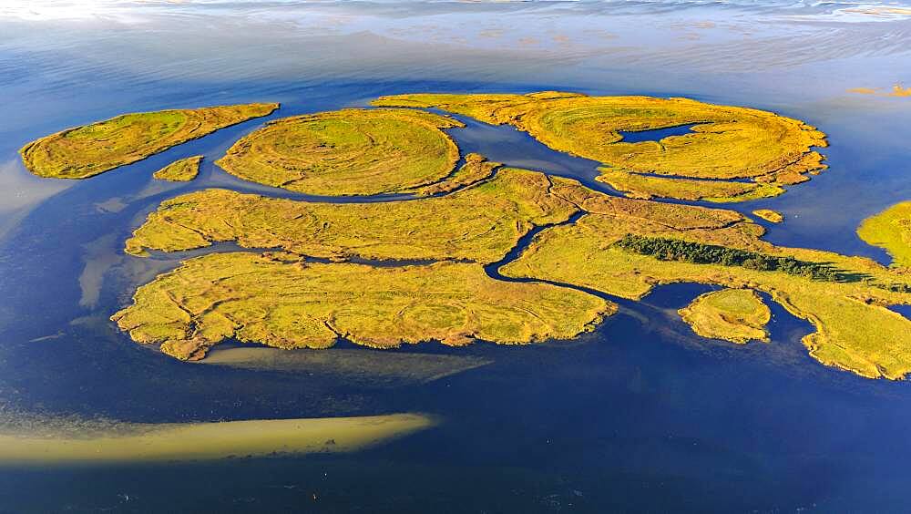 Aerial view of the Small Werder Islands in the National Park Vorpommersche Boddenlandschaft, Baltic Sea, Barth, Zingst, Mecklenburg-Western Pomerania, Germany, Europe