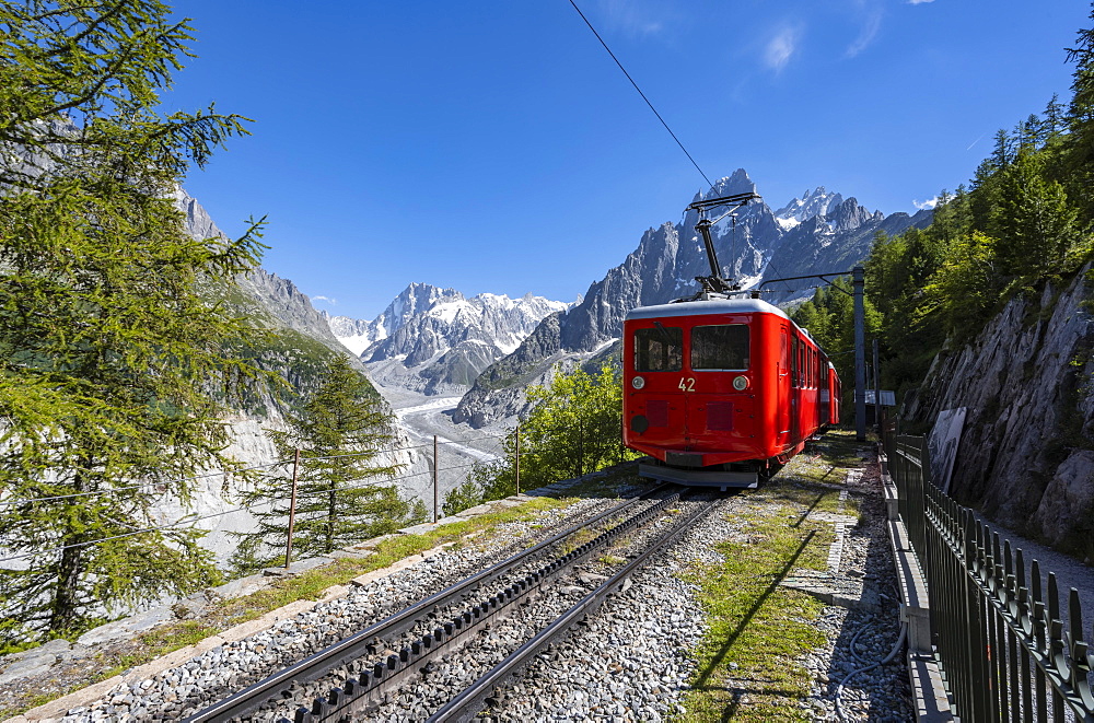 Cogwheel railway to the Montenvers mountain summit, Chamonix, Haute-Savoie, Rhone-Alpes region, France, Europe