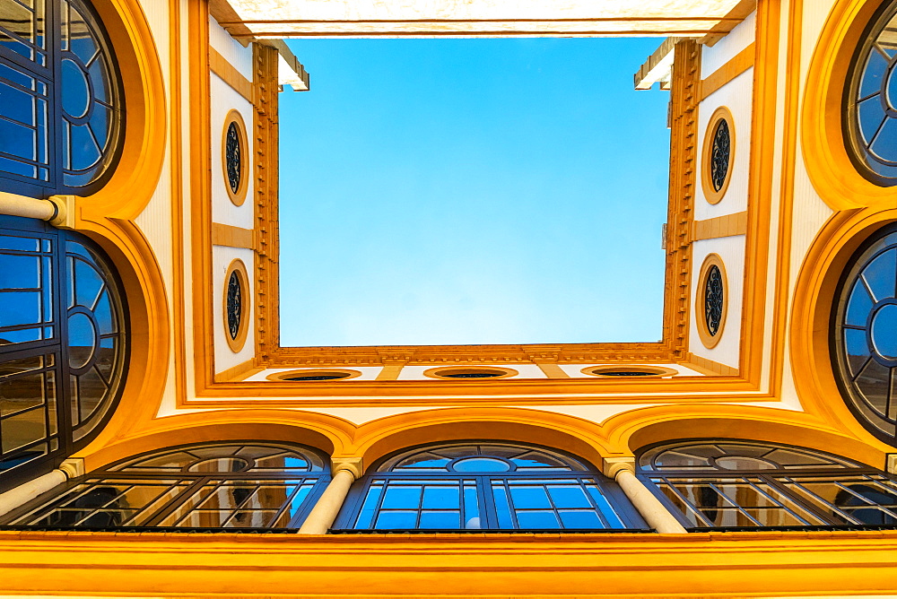 Moorish architecture of beautiful castle called Real Alcazar in Seville, Andalusia, Spain, Europe