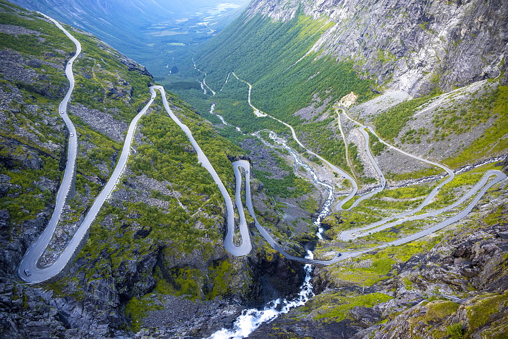 Hairpin bends on Trollstigen Road, near Andalsnes, More og Romsdal, Western Norway, Norway, Europe