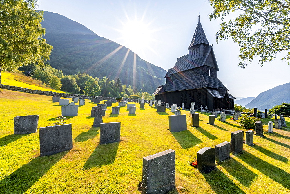 Urnes Stave Church and Cemetery, UNESCO World Heritage Site, Romanesque church from ca. 1130, Vestland, Norway, Europe