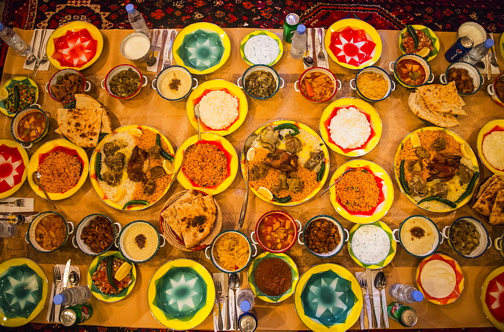 Arabic dinner set, Unesco world heritage sight Diriyah, Riadh, Saudi Arabia, Asia