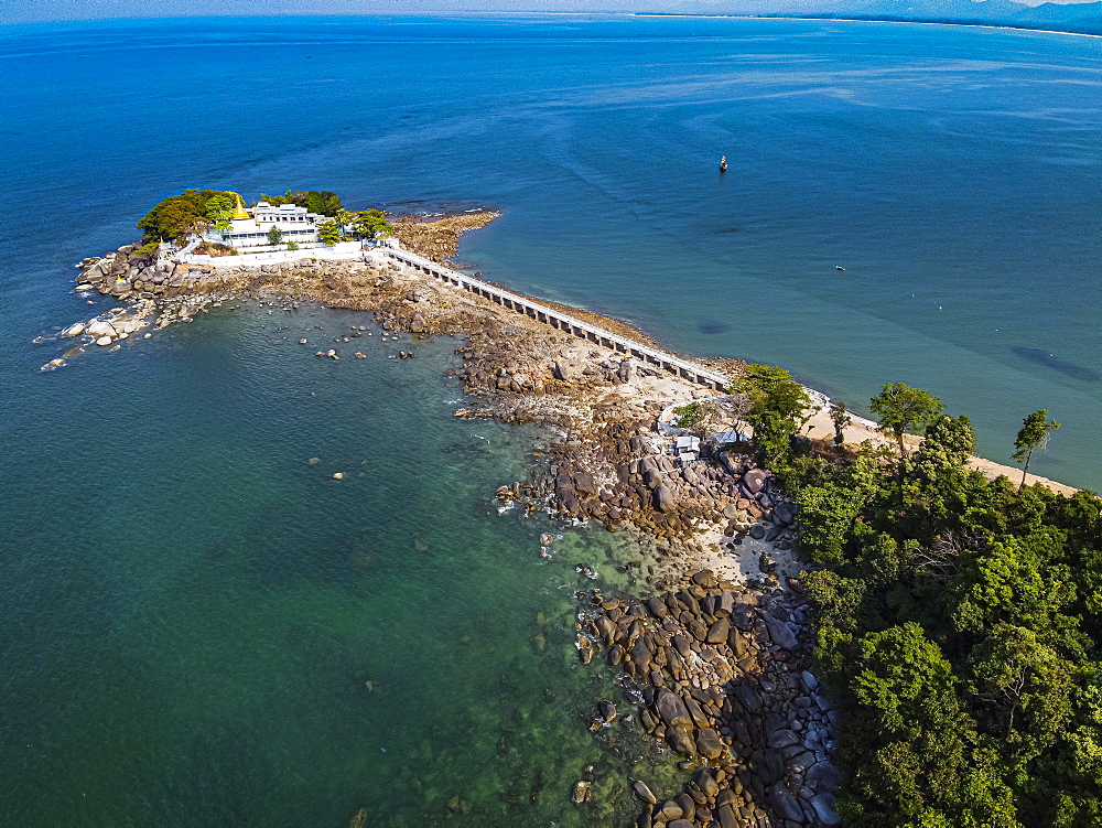 Aerial from the Myaw Yit Pagoda in the ocean near Dawei, Mon state, Myanmar, Tanintharyi Region, Myanmar, Asia