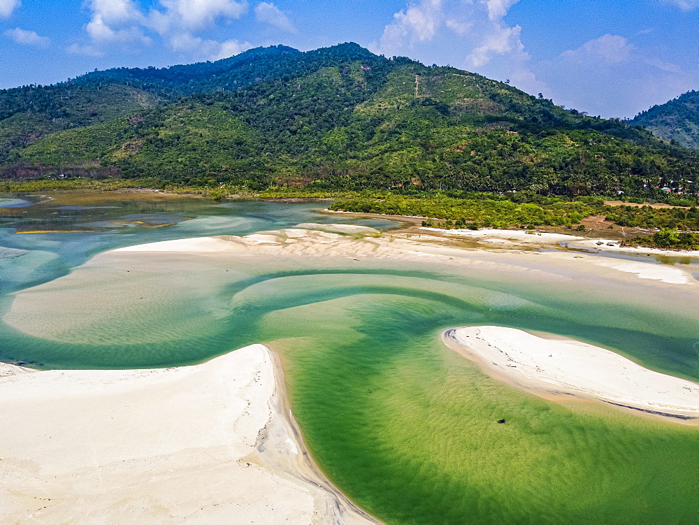 Aerial of Tizit beach, Dawei, Mon state, Myanmar, Tanintharyi Region, Myanmar, Asia