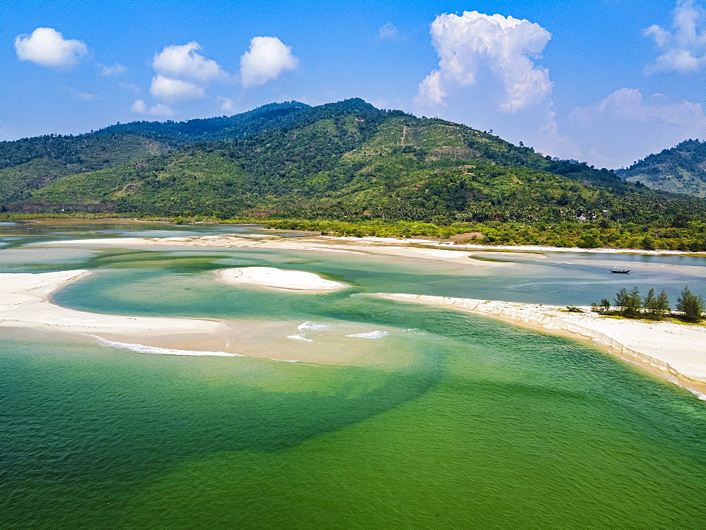 Aerial of Tizit beach, Dawei, Mon state, Myanmar, Tanintharyi Region, Myanmar, Asia