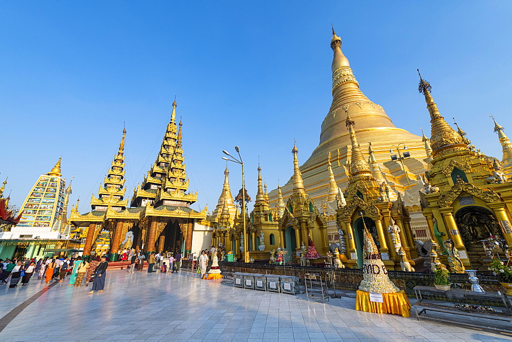 Golden spikes in the Shwedagon pagoda, Yangon, Myanmar, Asia