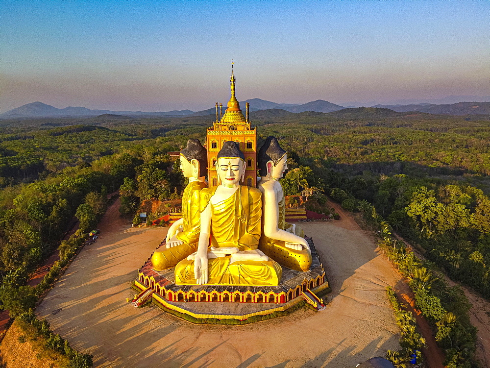 Aerial of the huge sitting buddhas Ko Yin Lay, Pupawadoy Monastery near Ye, Mon state, Myanmar, Ye, Mon State, Myanmar, Asia