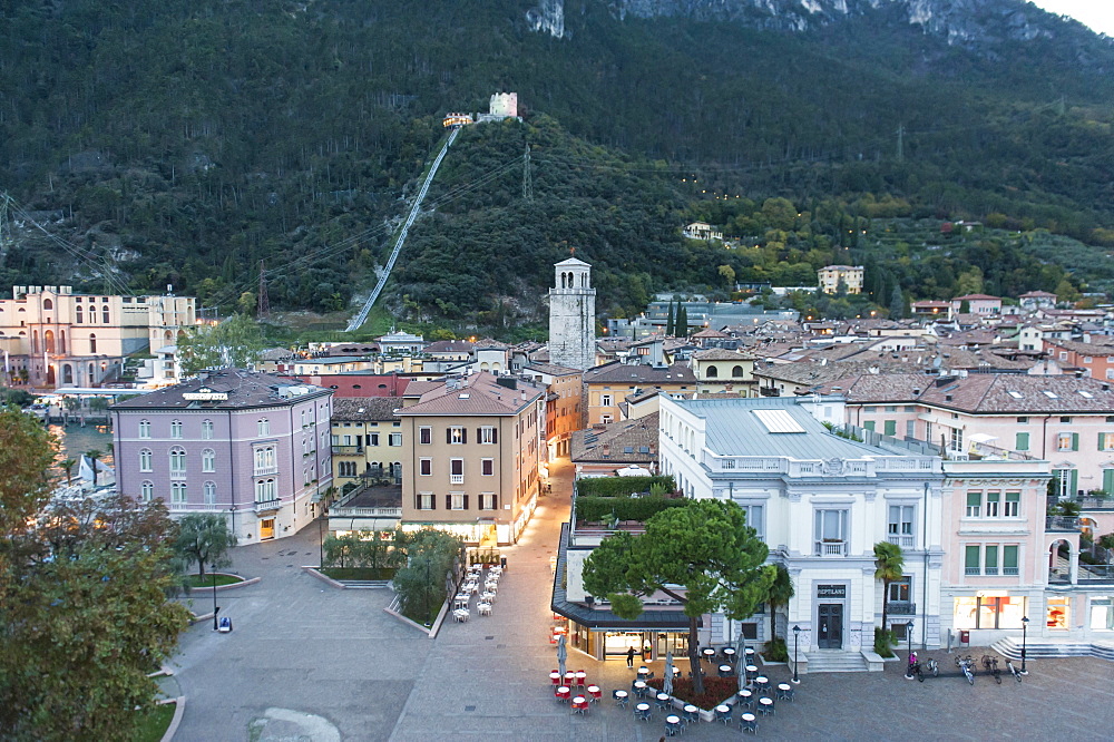 View of the center of Riva del Garda from the castle Rocca di Riva, Reiff, Bastione ruins behind, Lake Garda, Province of Trento, Trentino, Italy, Europe